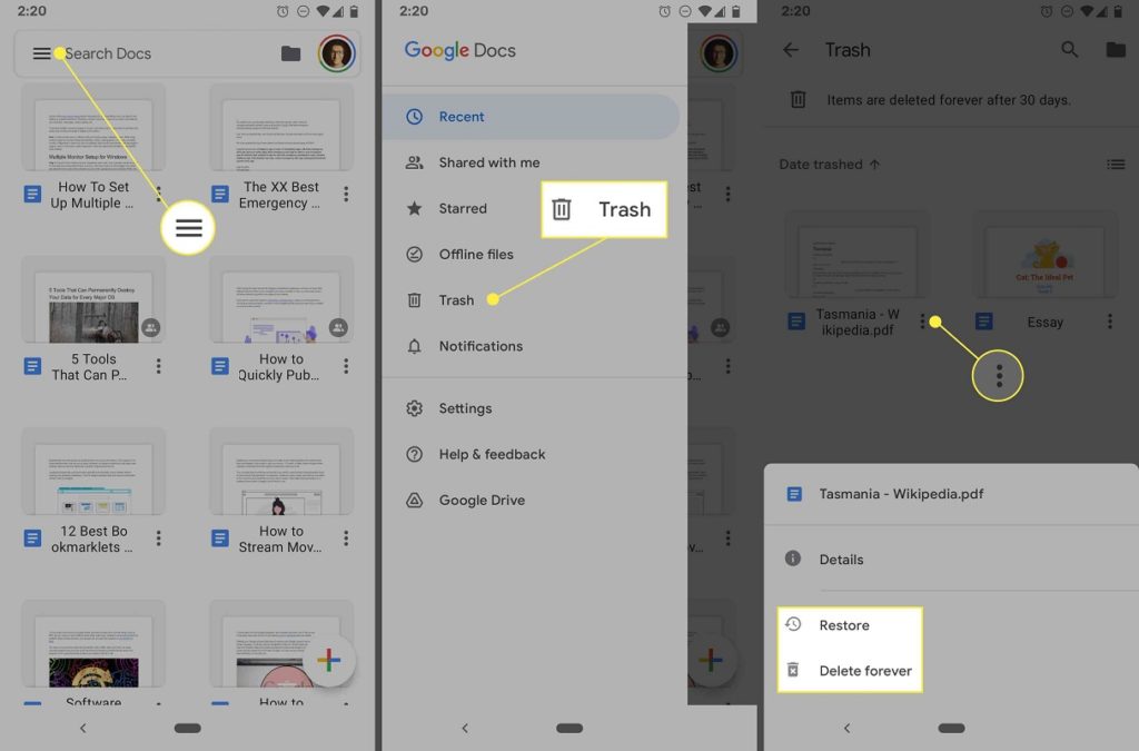 access Trash Google Docs 2