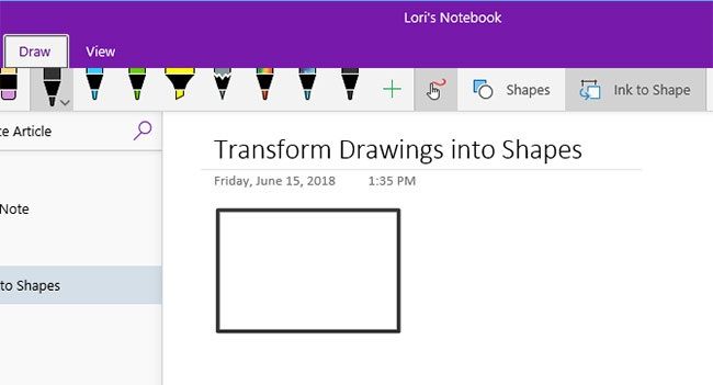 create OneNote 2 shapes