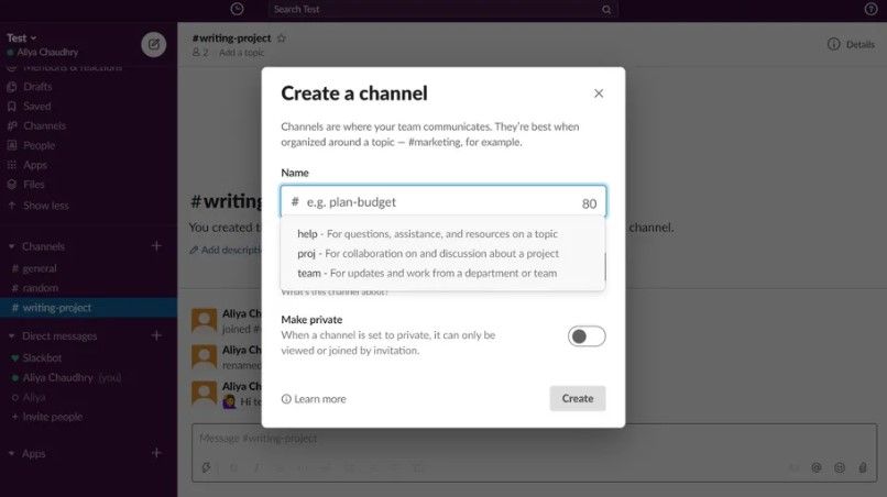 How to create a Slack channel.