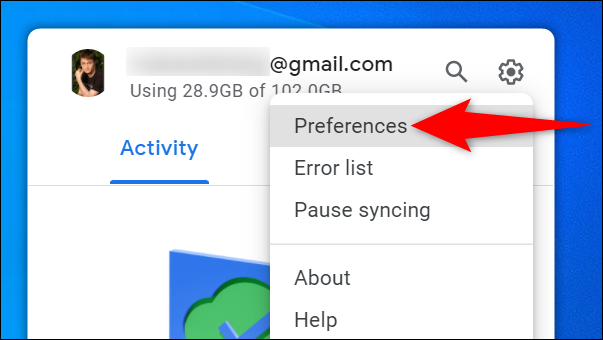 Google Drive preferences.