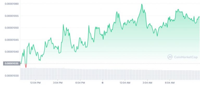 SHIB token price chart for the last 24 hours.  Source: CoinMarketCap