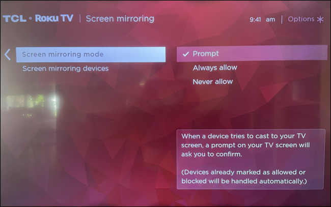 Screen mirroring mode.