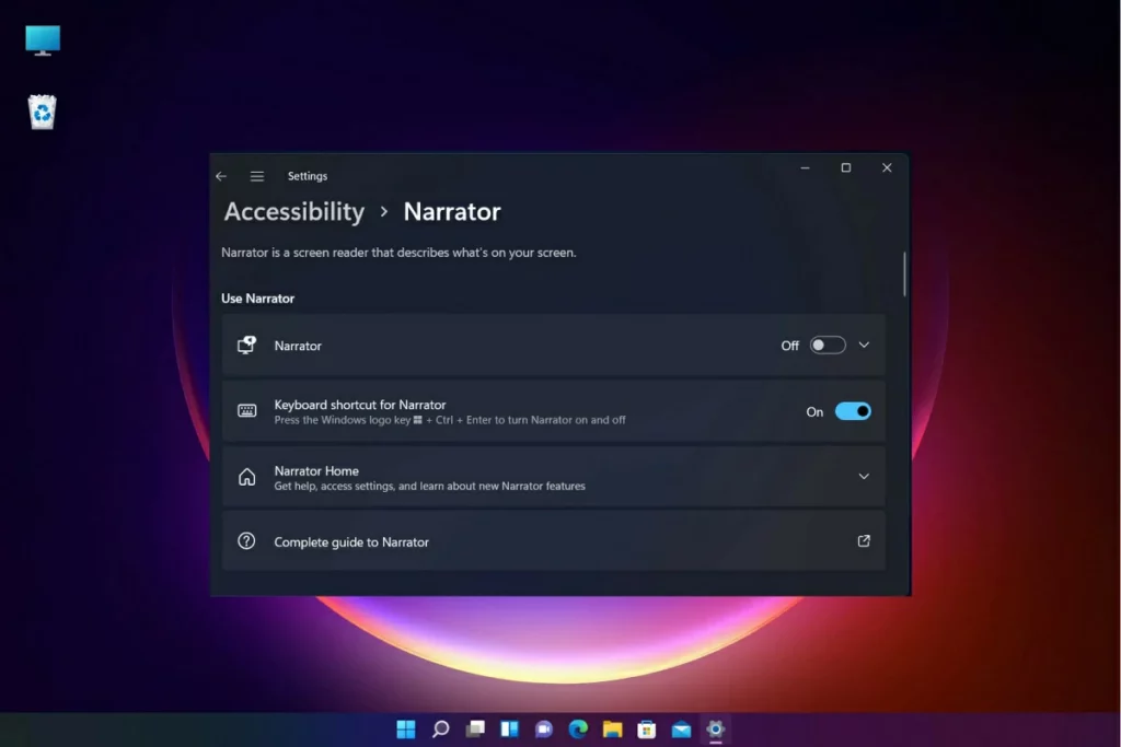 Narrator screen Windows 11 3