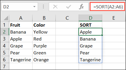 SORT function in Microsoft Excel