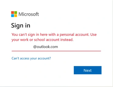Outlook login error 2