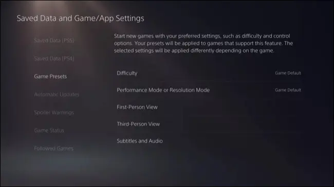 PS5 default settings.