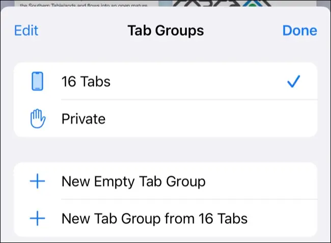 Safari tab group on iPhone.