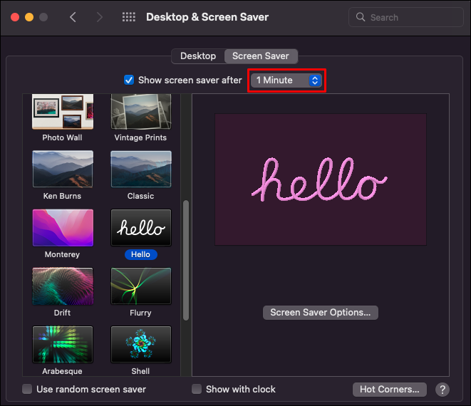 Waiting time for screen saver to activate on Mac
