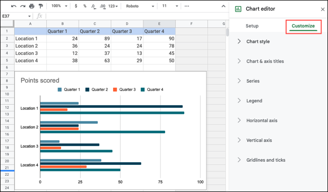 Change chart details in Google Sheets.