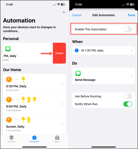 Delete or disable scheduled SMS text messages on iPhone.