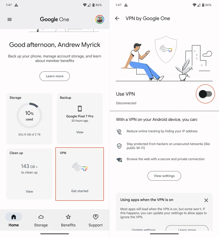 configure VPN Google One 2