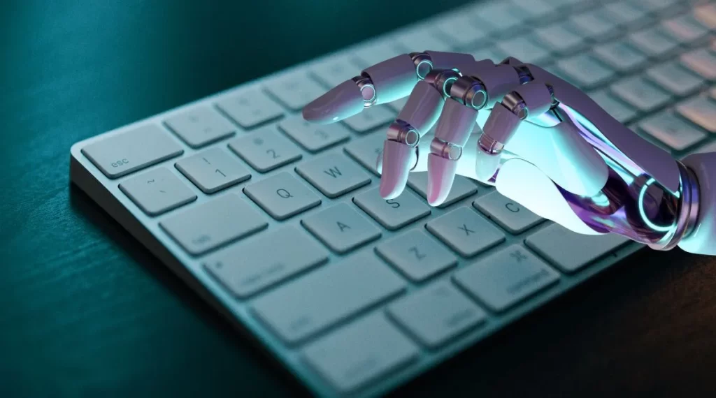 robotic hand and keyboard