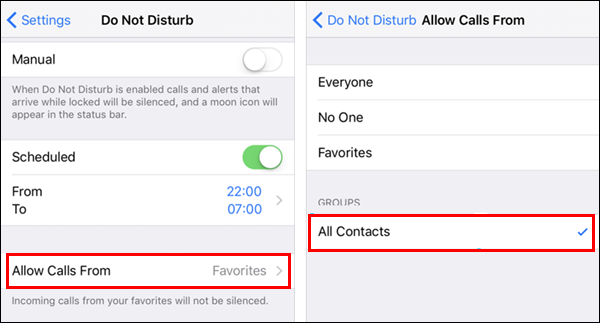 Allow calls from my contacts on iPhone.