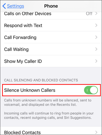 Silence unknown calls on iPhone.